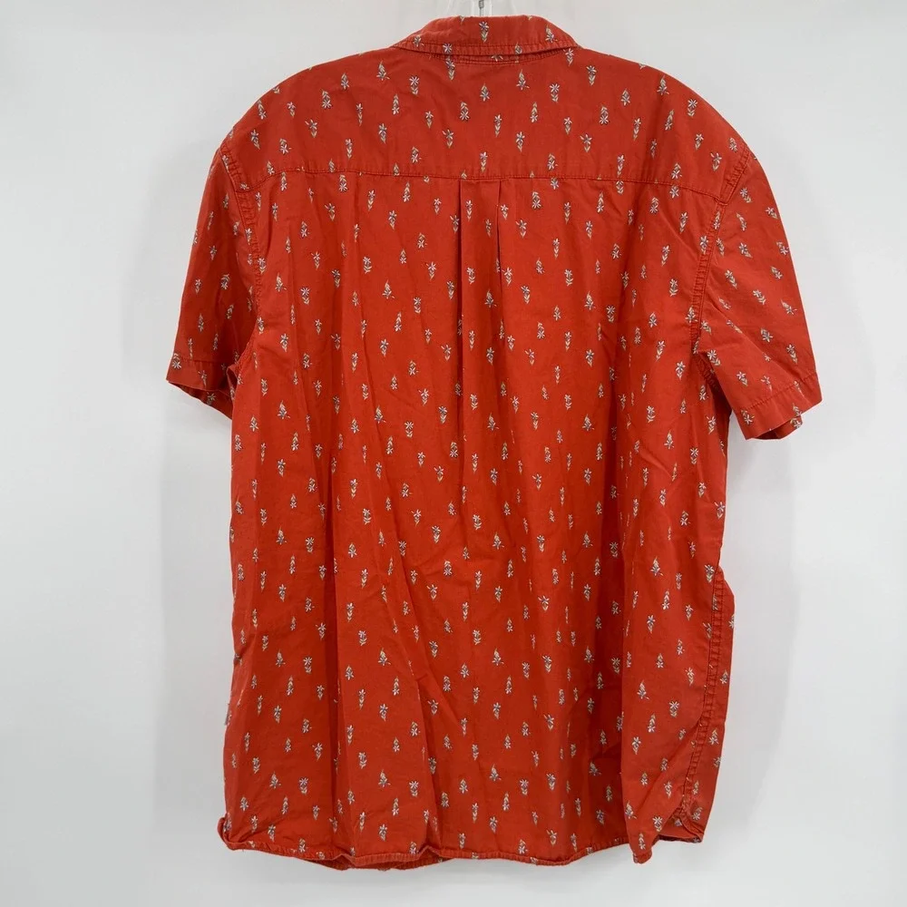 The North Face Button Down Mens XL Orange Floral Short Sleeve Cotton Shirt